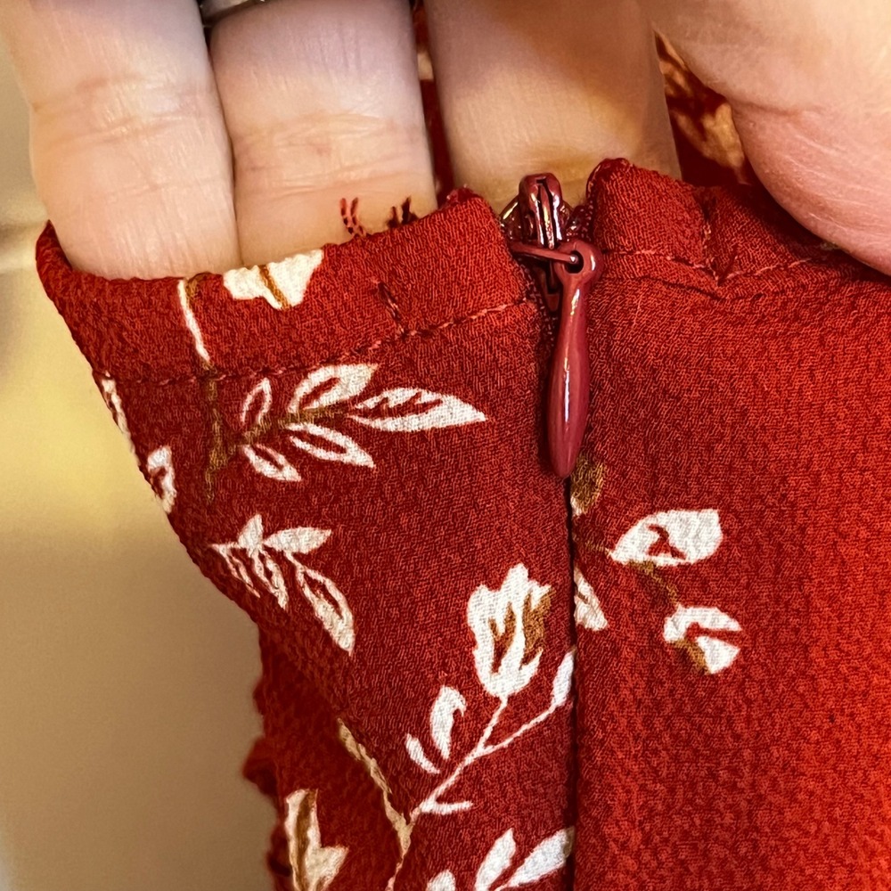 Womens Red Floral Print Mini Dress Spaghetti Straps Crochet Summer Sundress L - Picture 7 of 12